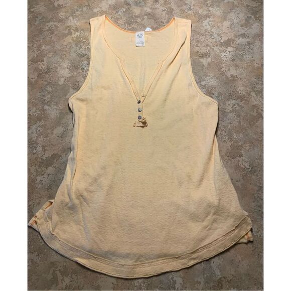 75 WE THE FREE PEOPLE LIGHT ORANGE wash HENLEY BOHO BURNOUT TANK TOP sz L - Picture 1 of 4